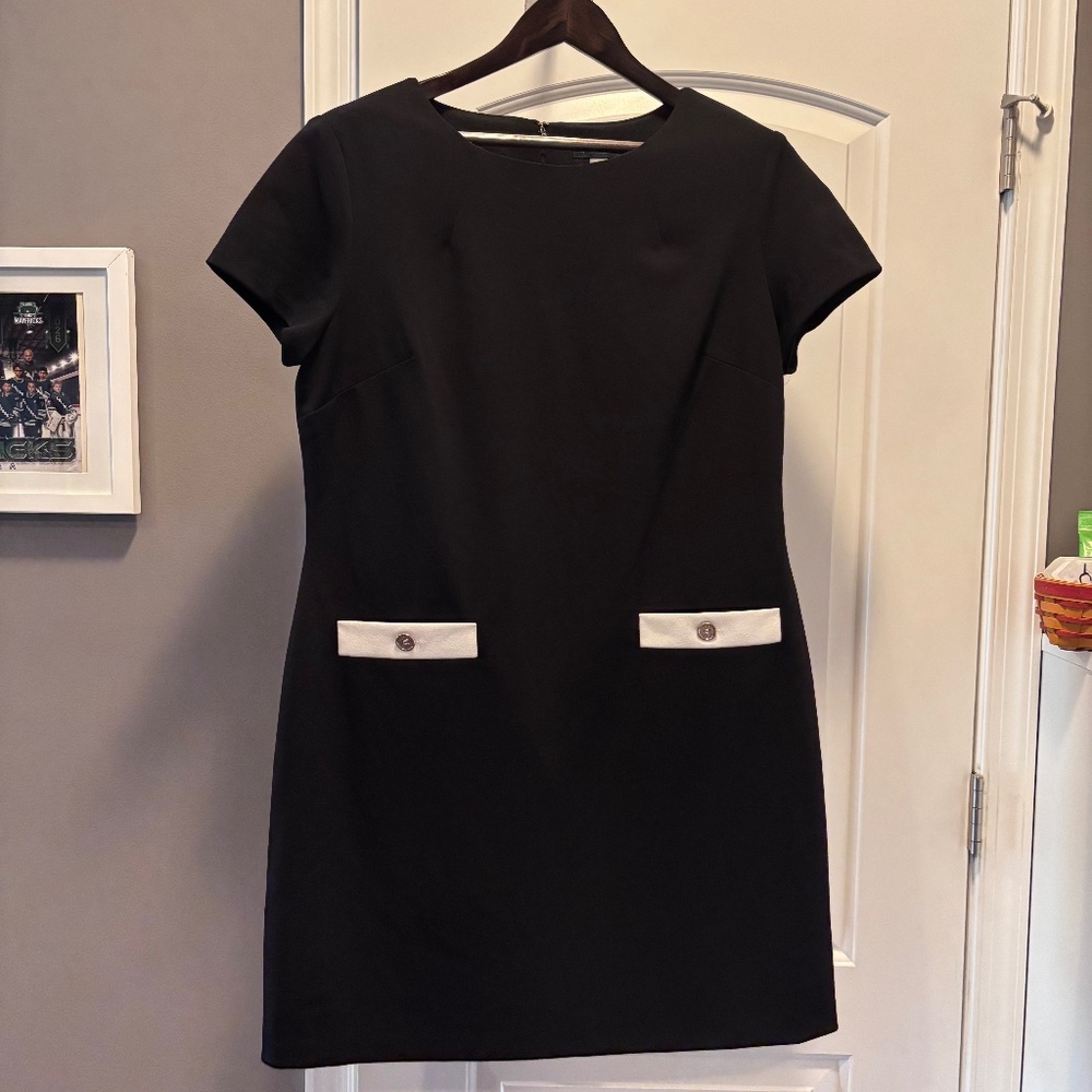Tommy Hilfiger Contrast-Trim Black Shift Dress size 14 like new condition